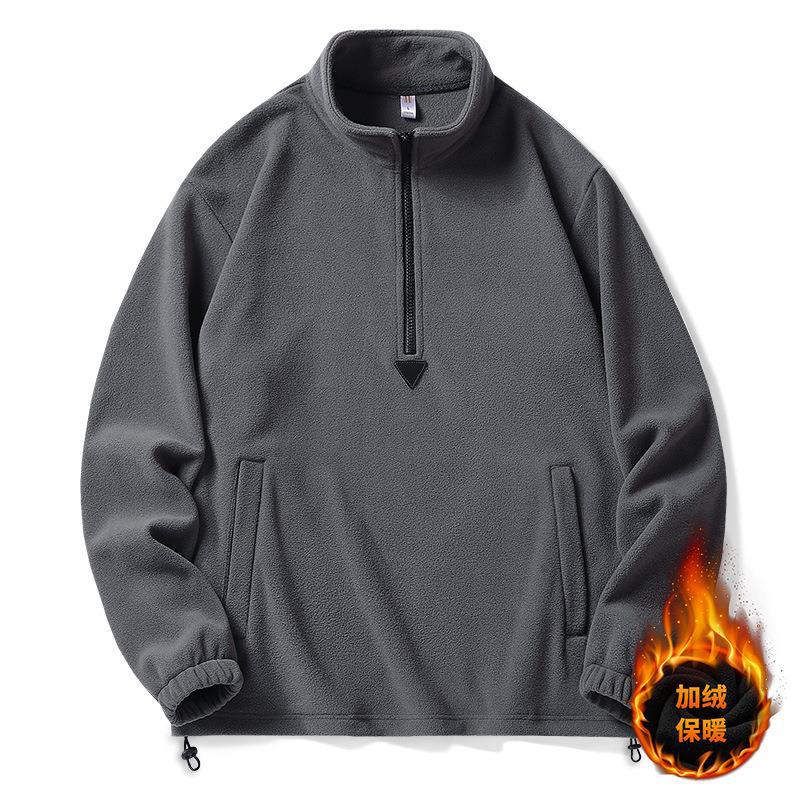 Sudadera de lana polar transfronteriza para hombre, top de cuello alto de lana, chaqueta con cremallera de color puro de primavera 2025, venta directa de fábrica