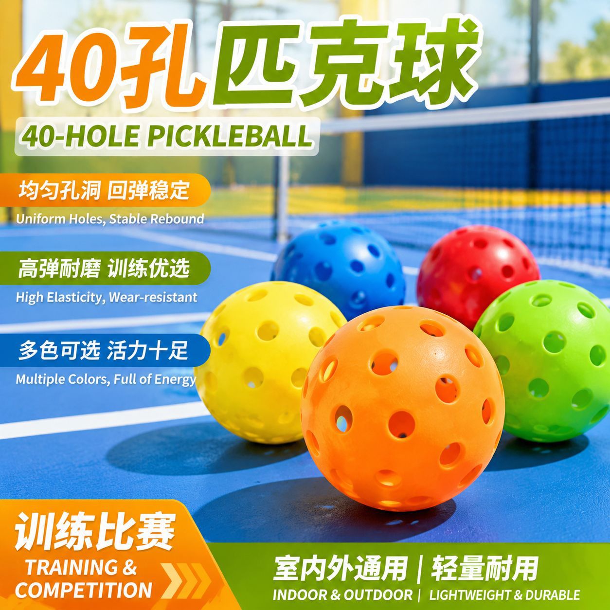 40-hole molded pickleball set for beginners training and competition, outdoor pickleball manufacturer