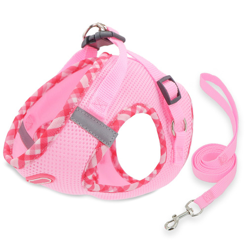 Pet Harness Style Chest Back Pet Set Leash Breathable Mesh Dog Harness Grid Edge Chest Back Shirt