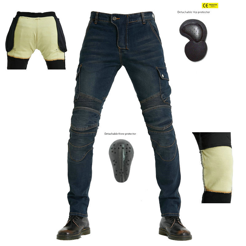 Fábrica directa herramientas multi-bolsa motocicleta jeans hombres kevlar motocicleta elástico resistente a la caída pantalones de montar