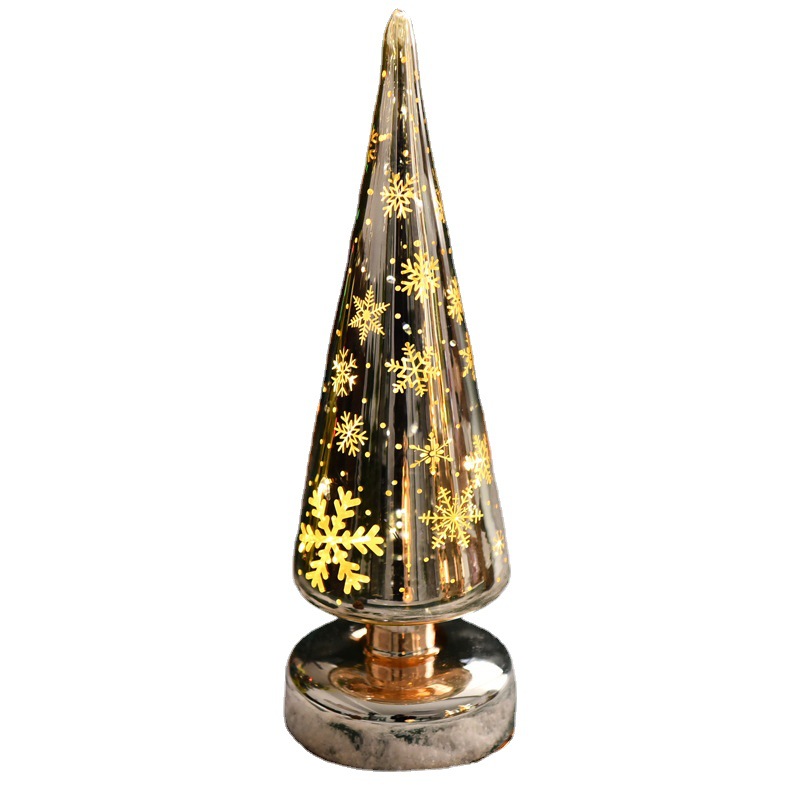 Creativo plateado LED de luz brillante de vidrio árbol de Navidad decoración de escritorio del hogar decoraciones de Navidad luz de la noche