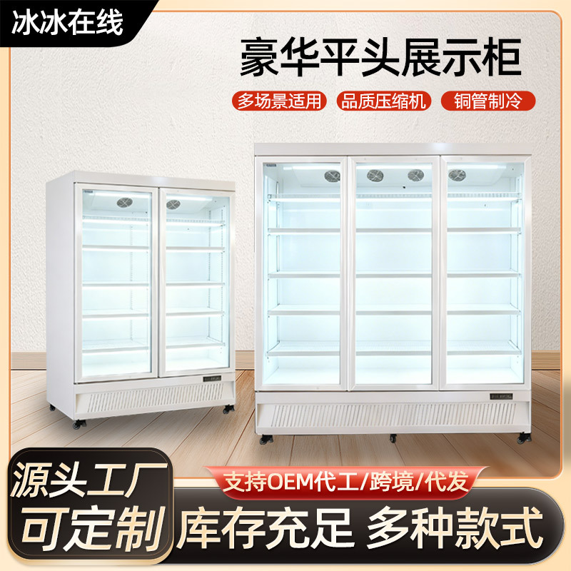 Luxury Flat-Head Display Cabinet, Supermarket Convenience Store Beverage Display Cabinet, Fruit Refrigerated Storage Cabinet, Vertical Freezer