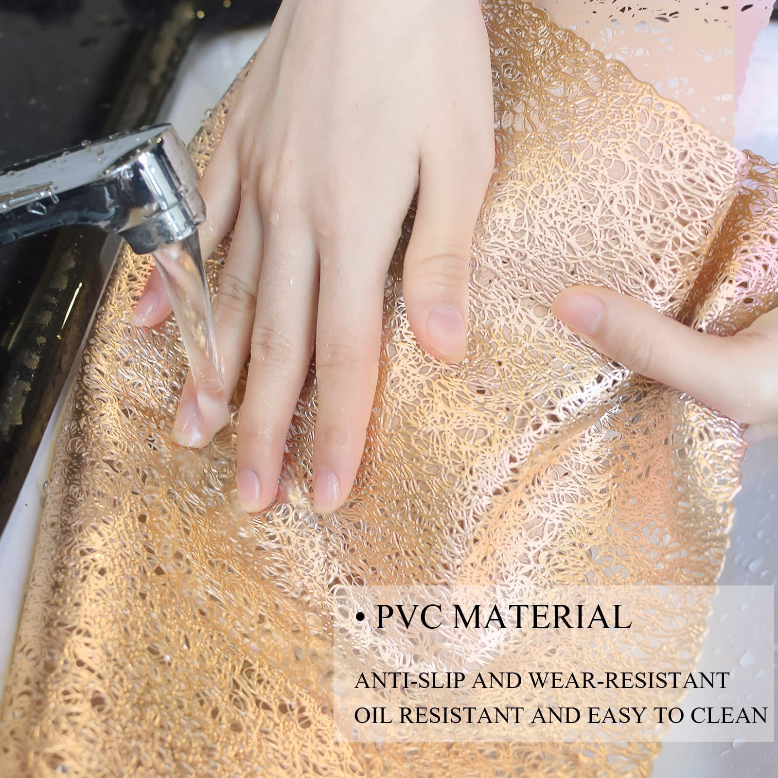 Dorado placemat PVC hueco wedding party Western table Mat mantel cuadrado impermeable placa estera montaña hotel al por mayor