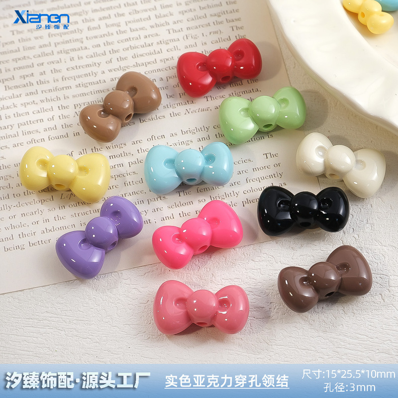 Glossy Kt Perforated Collar with Solid Color Bow, Straight Hole Beads, Acrylic DIY Accessories, Phone Chain, Bag Hanging Accessories Glossy Kt Perforated Collar with Solid Color Bow, Straight Hole Beads, Acrylic DIY Accessories, Phone Chain, Bag Hanging Accessories