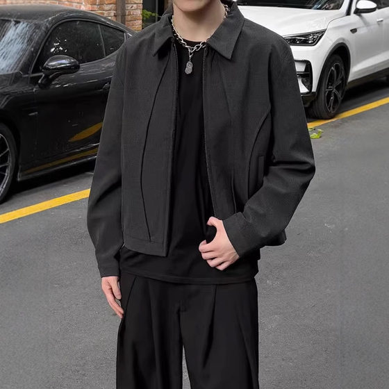 Grey Shoulder Short cleanfit Jacket Men's High-end Feeling New Puppies Handsome Spring and Autumn American Deconstructed Stitching Suit Jacket