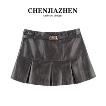 小个子学院风百褶半身裙女秋冬字裙辣妹蓬蓬超短裙美拉德皮裙