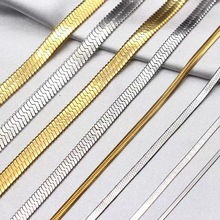 不锈钢刀片链diy 扁蛇链钛钢素链毛衣链嘻哈潮流锁骨链18k金项链