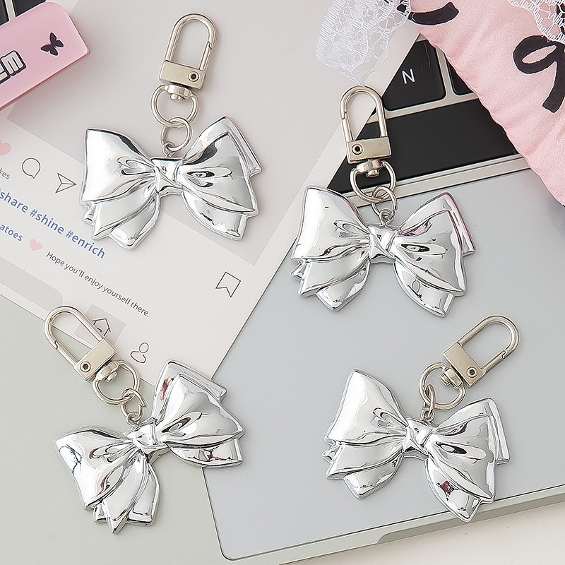 Metallic High-End Silver Bow Keychain with Unique Design, Bag Pendant Accessory, Gift for Best Friend Metallic High-End Silver Bow Keychain with Unique Design, Bag Pendant Accessory, Gift for Best Friend