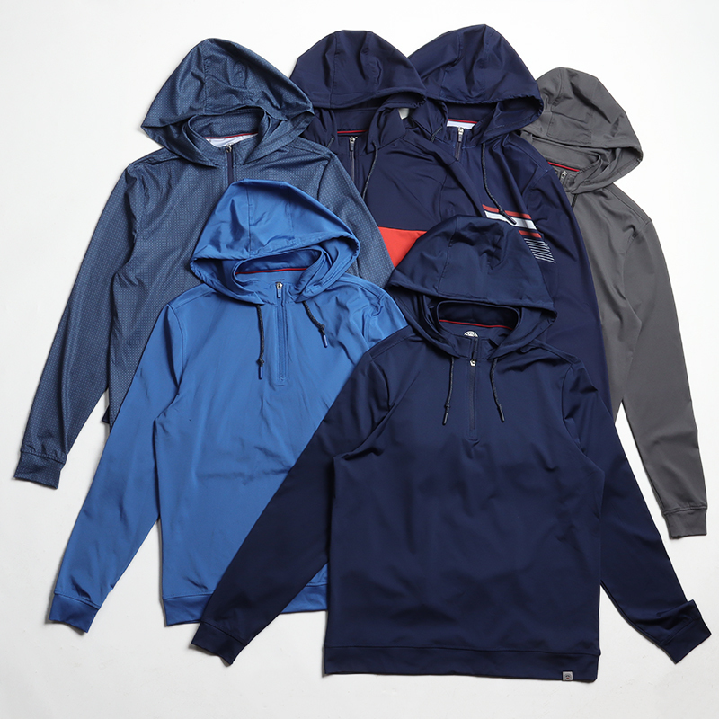 American Outdoor! Fitness Sports High Elastic Half-Zip Long-Sleeved Spring & Fall Casual Large Size Hooded Sweatshirt for Men