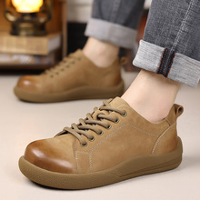 复古做旧牛皮男鞋低帮系带休闲工装鞋软底舒适户外潮男百搭牛津鞋