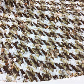 粗纺 小香风千鸟格编织珠片绣工艺面料 咖色 男女装大衣外套布料