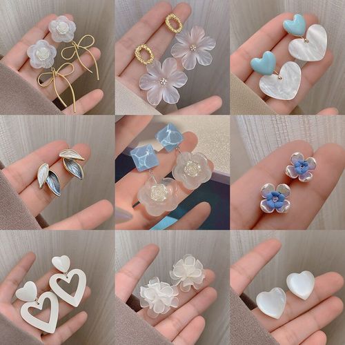 925 silver needle design acrylic earrings for women, Korean niche retro ins Internet celebrity earrings, forest-style high-end earrings