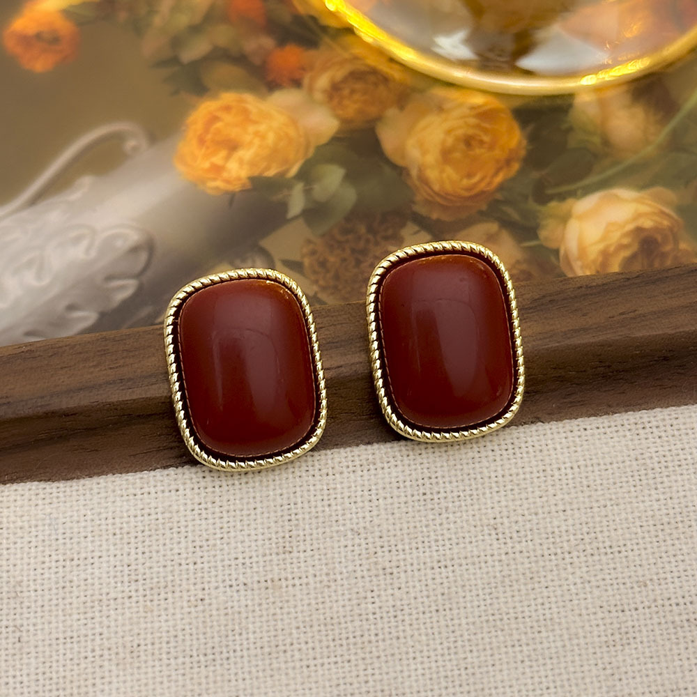 Pinzas para las orejas geométricas vidriadas retro francesas, sin orejas, lujo ligero, pendientes de temperamento de alta gama, accesorios para las orejas simples de moda para mujeres