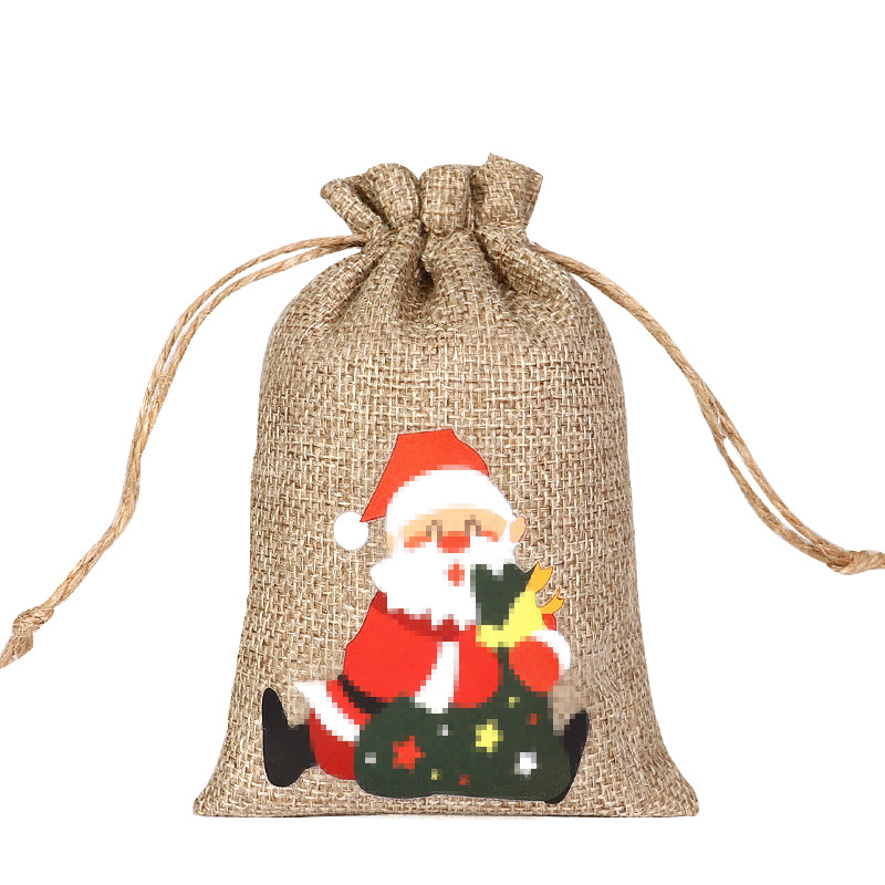 2024 nueva bolsa de arpillera de Navidad regalo de caramelo de Navidad bolsa de tela pequeña cordón de Navidad joyería de arpillera bolsa de embalaje