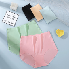 High-waisted high-stretch jacquard seamless ice silk women's thin breathable summer mulberry silk gusseted large size quick-dry triangle underwear