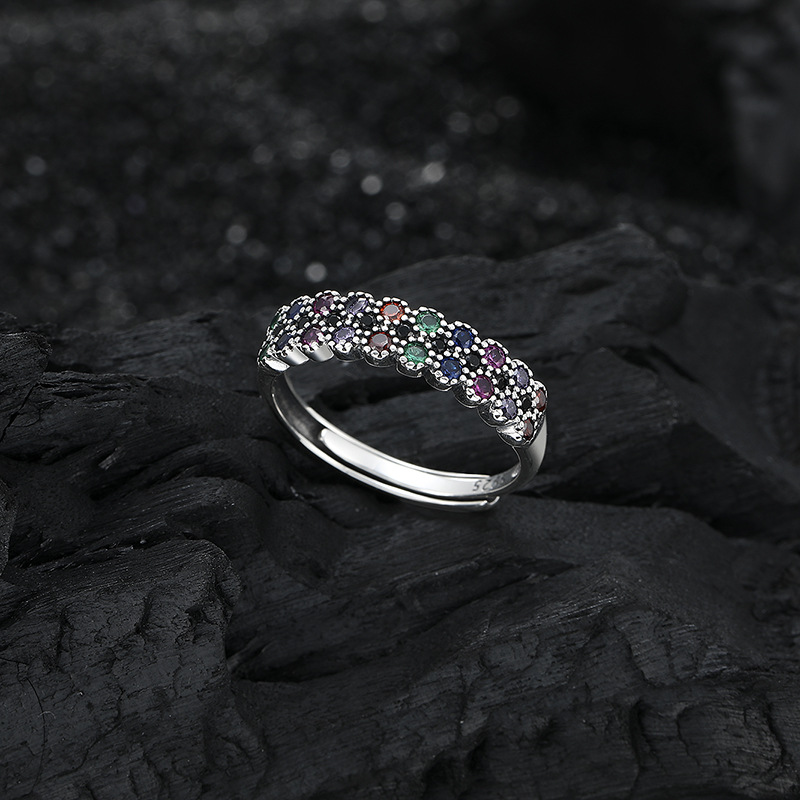 Retro Sweet Multicolor Sterling Silver Inlay Zircon Open Rings display picture 2