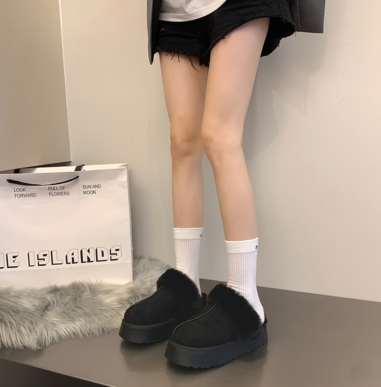 Pantofole pelose Baotou da donna da indossare fuori autunno e inverno nuovo stile celebrità di Internet muffin suola spessa più scarpe di cotone pigro calde di velluto_voghion.com