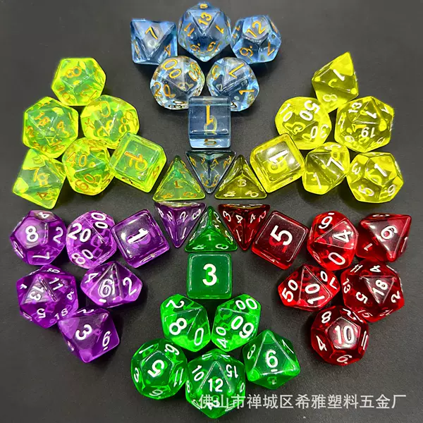 DND acrylic transparent dice suit acrylic dice 7 multi-color suit cross-border supply hot