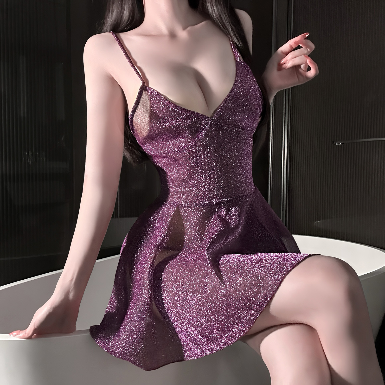 Sexy Lingerie Pure Desire Suspender Glitter Powder Nightgown Pajamas Passionate Bed No Need to Take Off Temptation Date Qqny Suit for Women