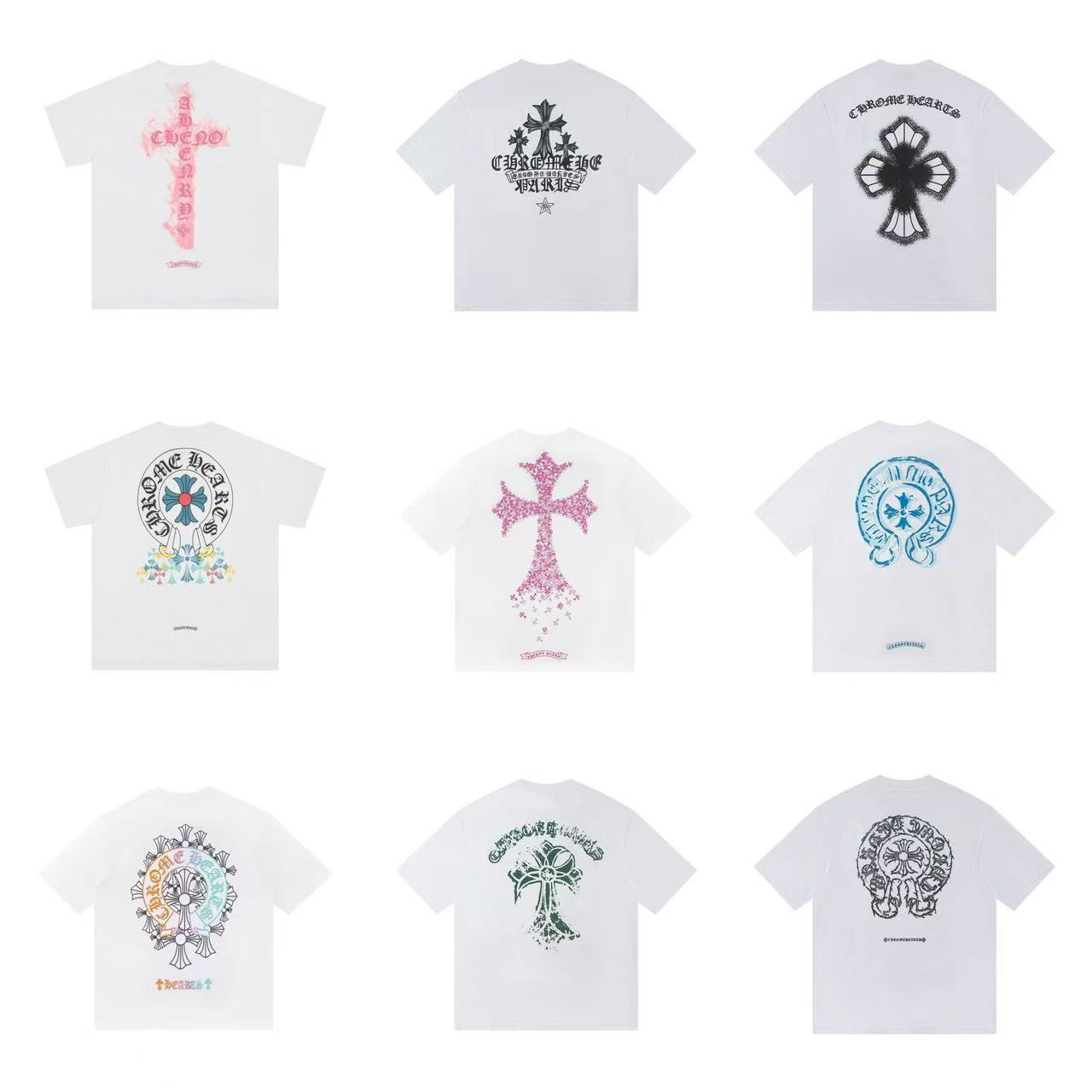 25Ss Cross-Border Ch Crowan Alphabet Embroider Cross-Painted Loose Casual Men's and Women's Short-Sleeved Wholesale