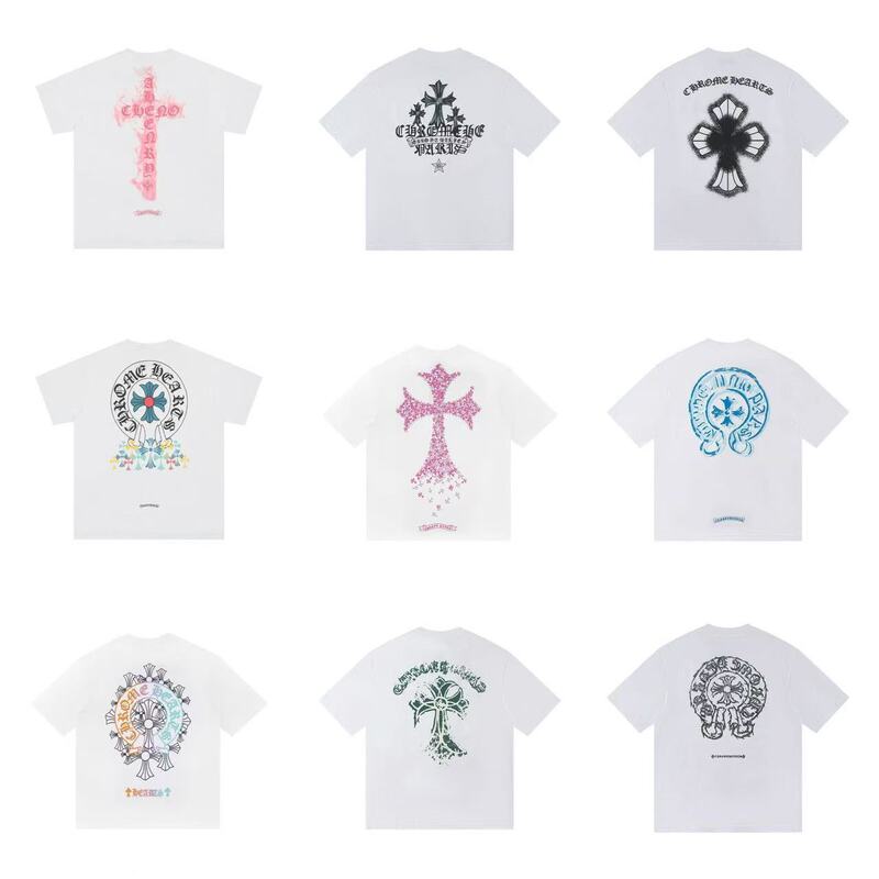 25Ss Cross-Border Ch Crowan Alphabet Printed Cross-Painted Loose Casual Men's and Women's Short-Sleeved Wholesale