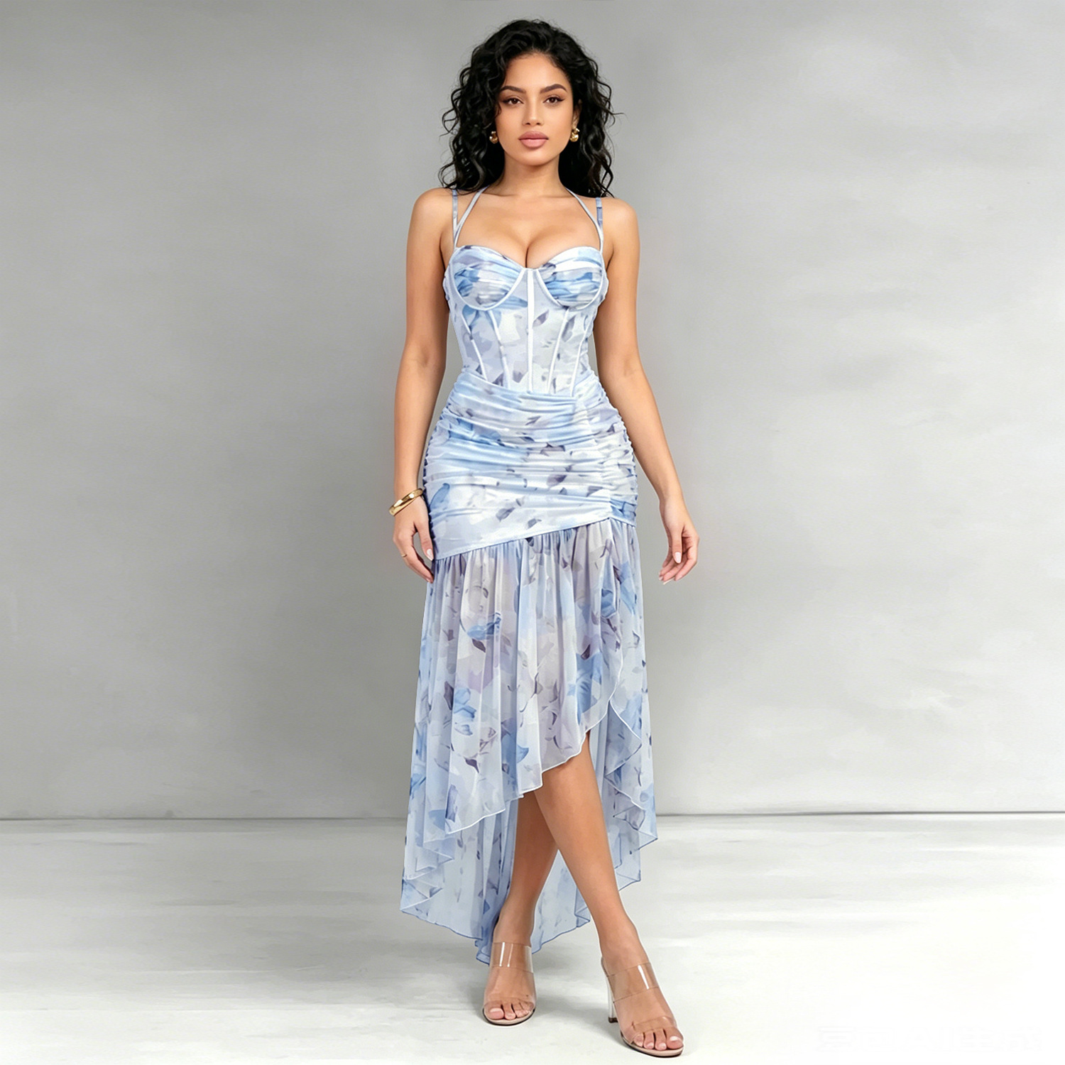 C7753 cross-border AliExpress Amazon 2026 nuevo vestido de fiesta de flores francesas de malla