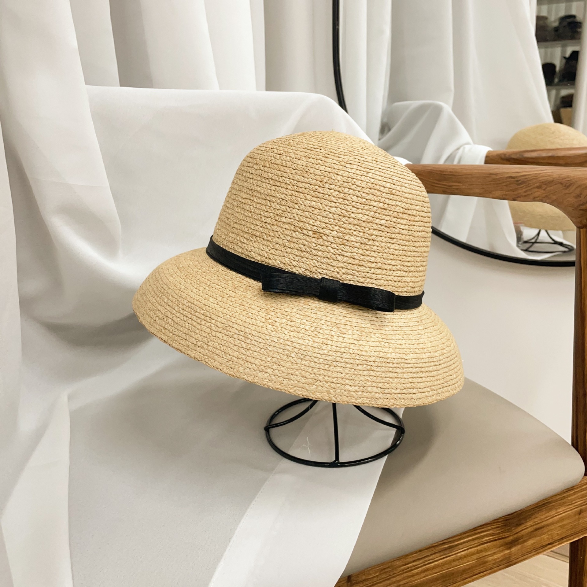 Cappello da pescatore in rafia stile hepburn francese donna sole_voghion.com