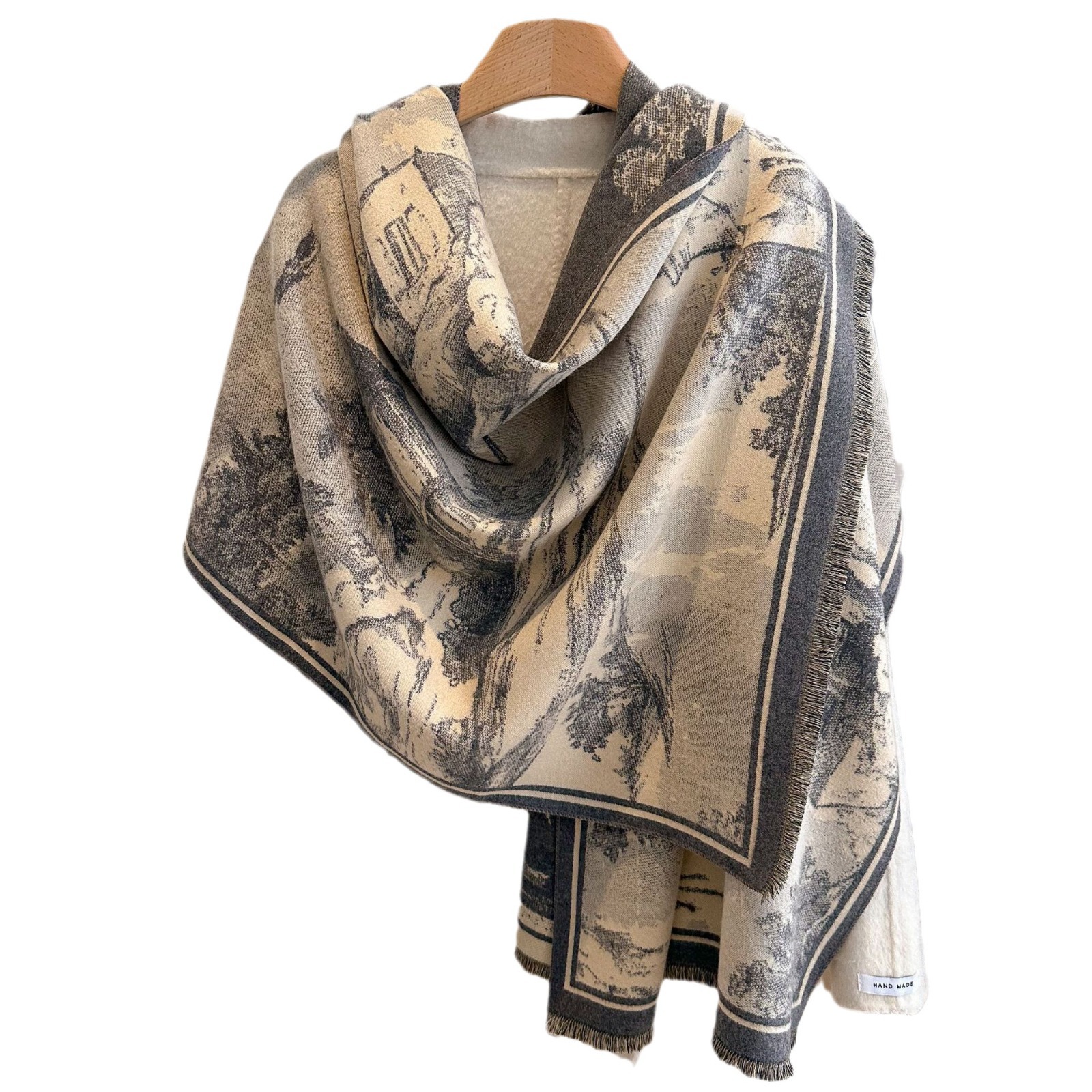 Ventas transfronterizas de bufandas calientes temperamento de moda corto bordado bufandas largo otoño y invierno explosivo estilo nacional imitación chal de cachemira