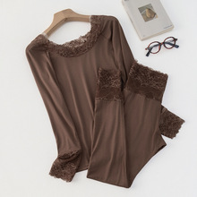 萝卜大叔蕾丝拼接打底保暖内女秋冬舒适休闲长袖秋衣秋裤二件套装