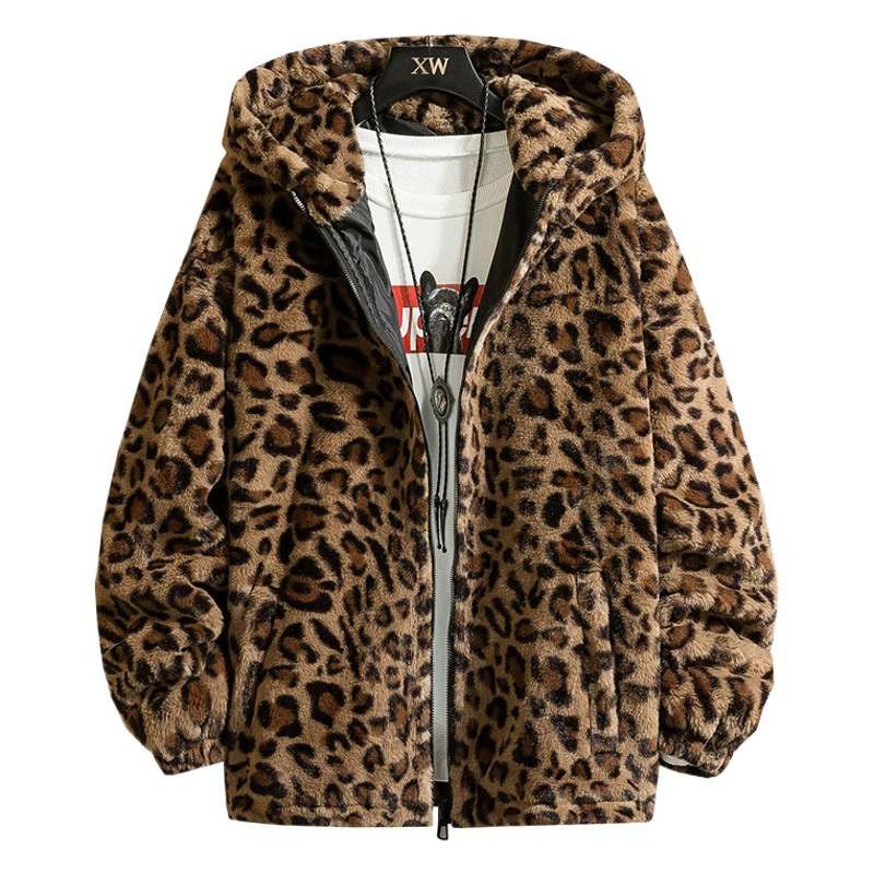 Осенне-зимнее хлопковое пальто Куртка в стиле ретро с леопардовым принтом Харадзюку Свободная флисовая подкладка Утепленная хлопковая стеганая куртка с капюшоном Хлопковая стеганая куртка BF Trendy