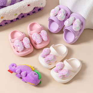 Children's slippers girls' princess style non-slip soft bottom hole shoes fashionable bowknot girls' baby toe shoes