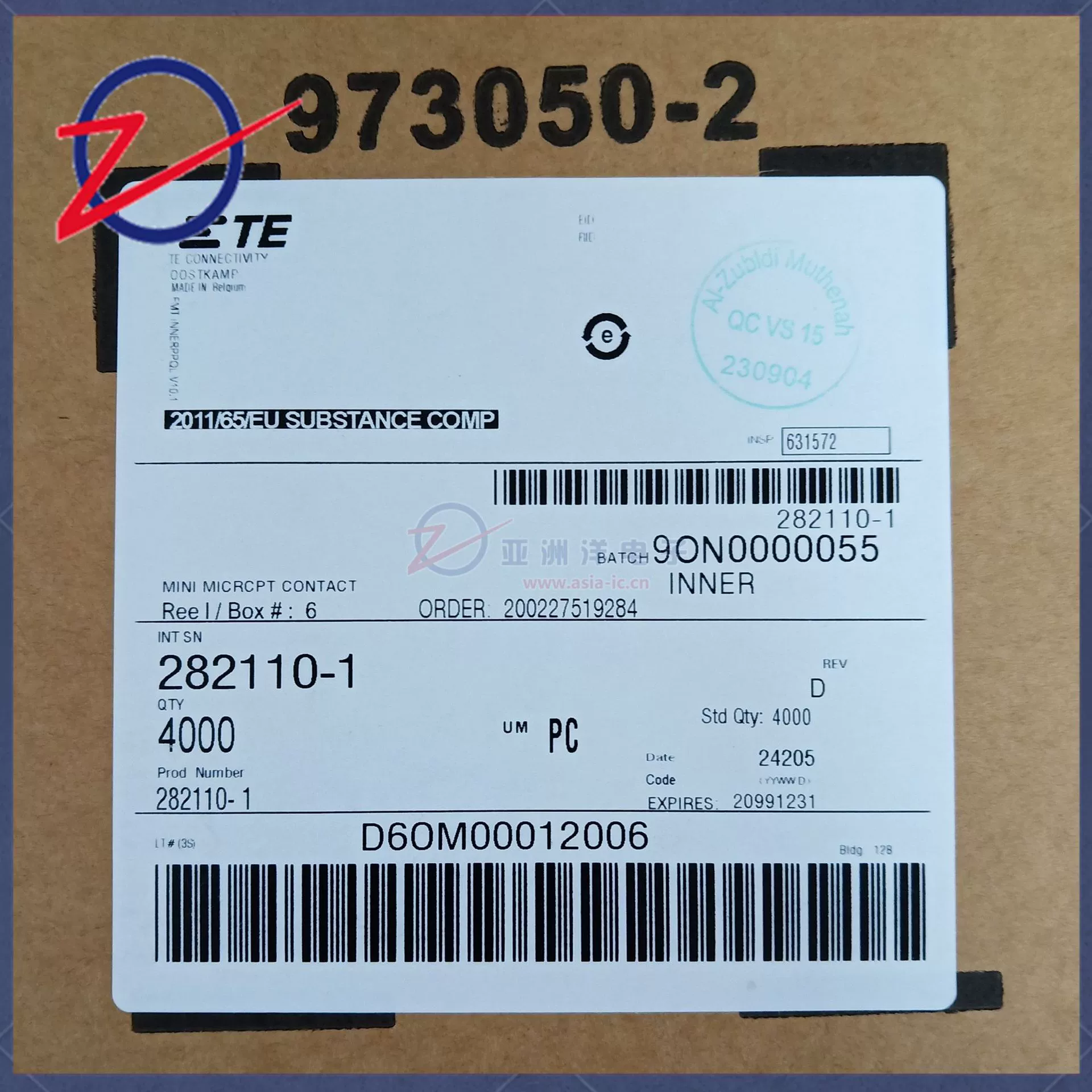 282110-1 разъём TE, обжимной адаптер для женского клеммника, провод 15-18 AWG