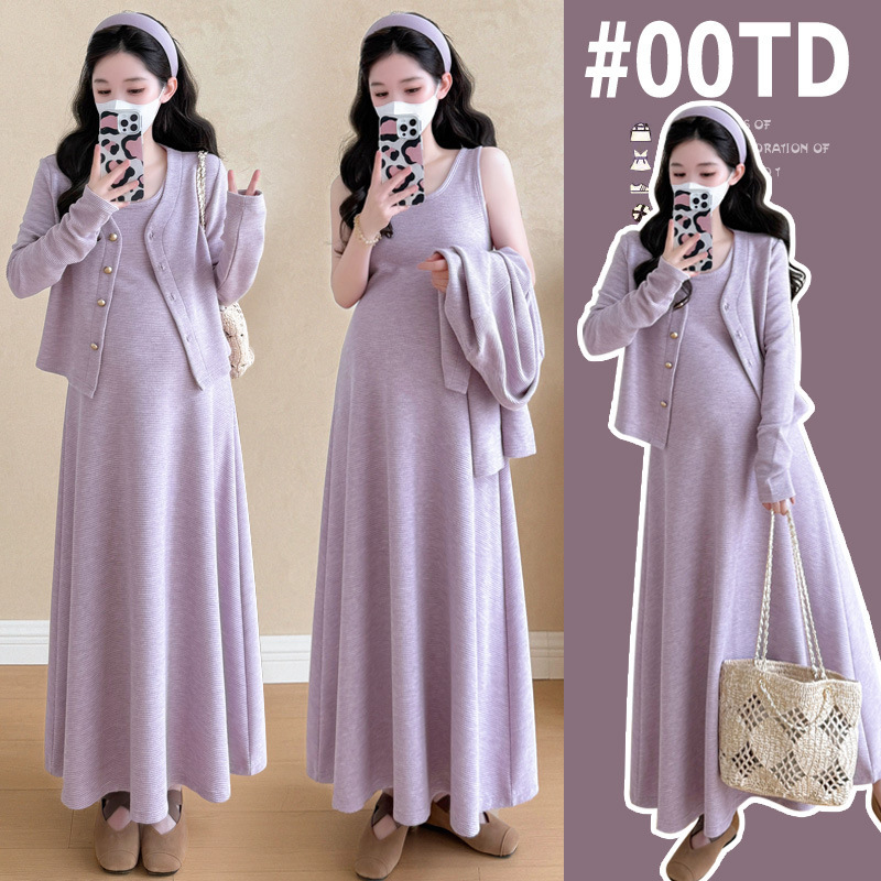 2025 Autumn/Winter New Maternity Wear Plus Size Maternity Two-Piece Set Waffle Korean Style Maternity Dress Set 2025 Autumn/Winter New Maternity Wear Plus Size Maternity Two-Piece Set Waffle Korean Style Maternity Dress Set