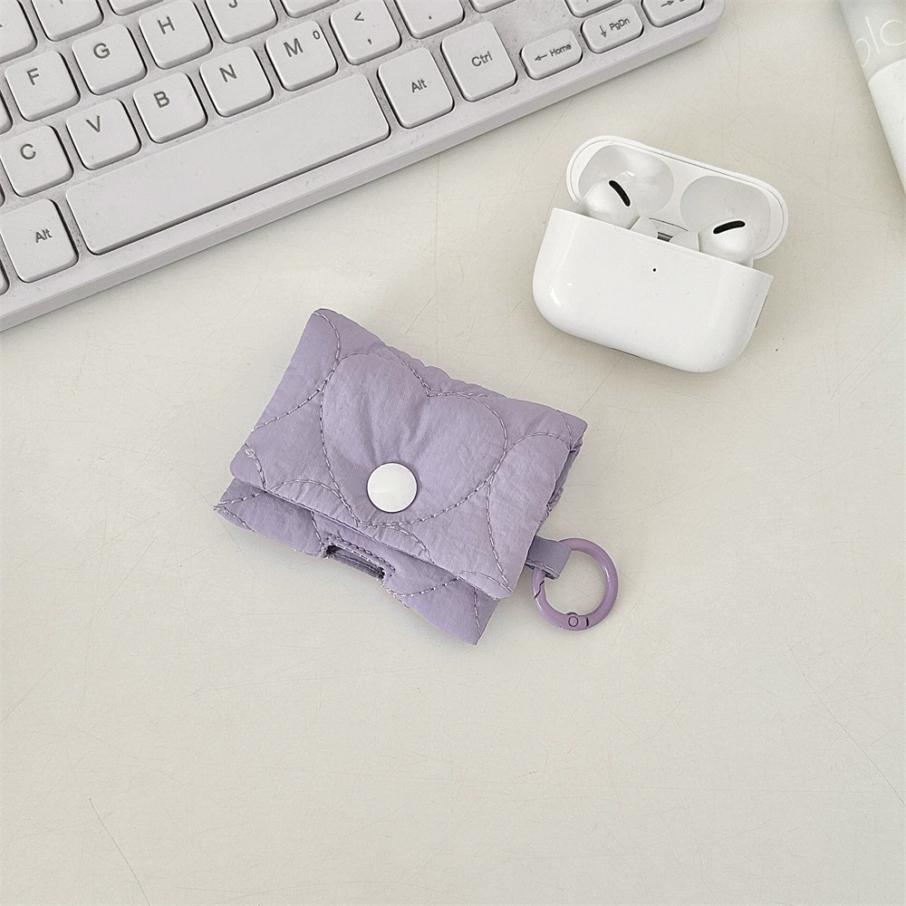 Protective AirPods Case (Apple-compatible) Quilted Keychain Pouch, Compact Bluetooth Earbud Storage