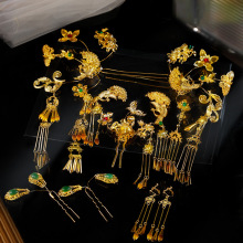 2025新款浅色系秀禾头饰水晶蝴蝶发钗新中式古装汉服晨袍结婚饰品