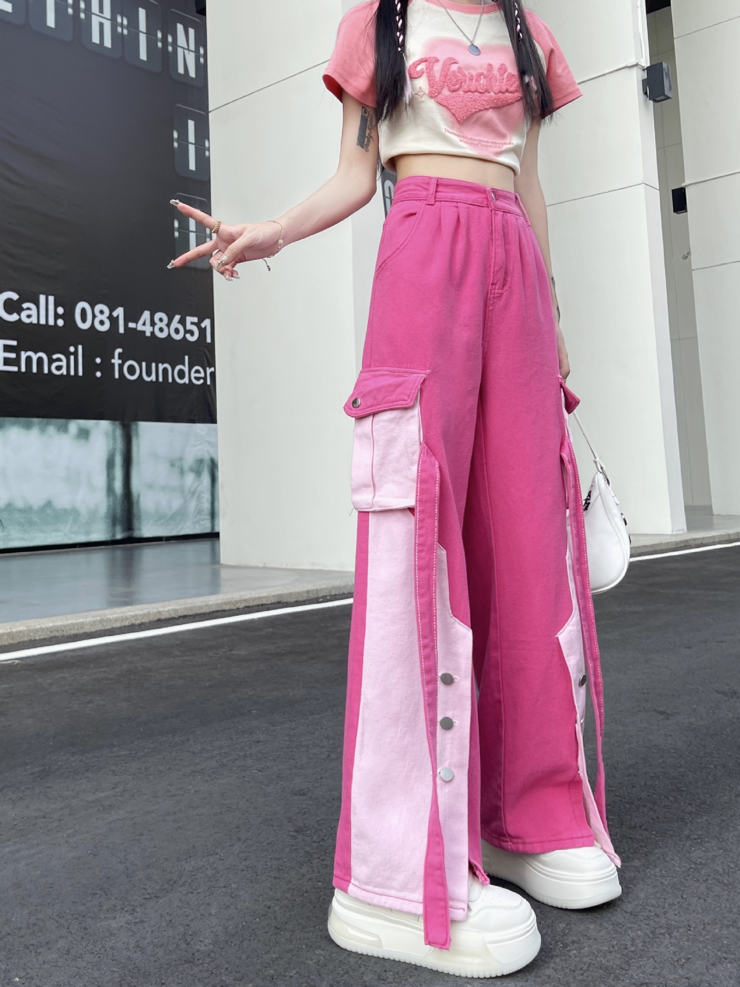 粉色阔腿牛仔裤Fuscia Pink Jean