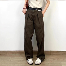 日单 秋复古日系高腰打褶阔感牛仔风直筒水洗镰刀裤长裤女471631