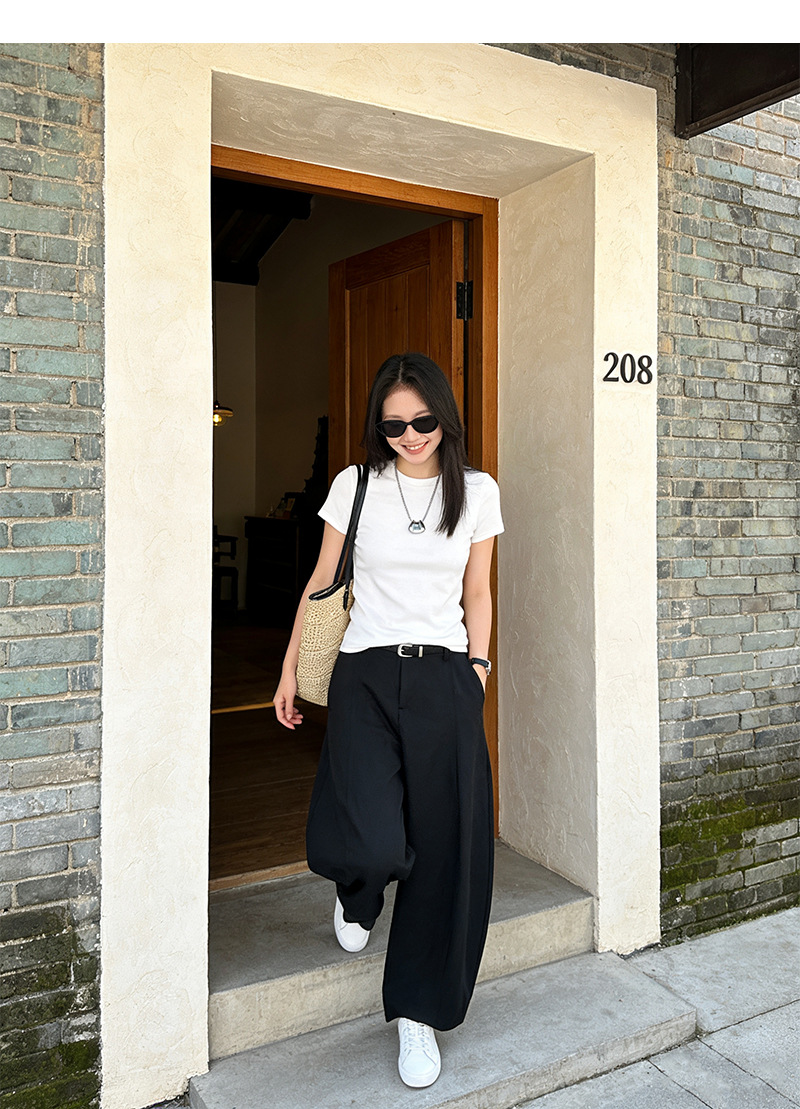 Quần ống rộng cạp cao dáng suông chất liệu cotton mềm mại — đen chi tiết 18