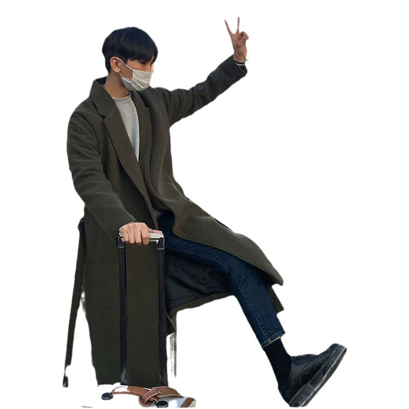 Хлопковое и утолщенное шерстяное пальто, мужской Британский свободный однотонный шерстяной Тренч средней длины на шнуровке с лацканами, мужской