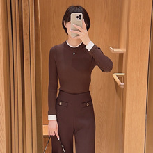 法式优雅2025秋季新款时尚百搭修身显瘦喇叭袖针织衫上衣