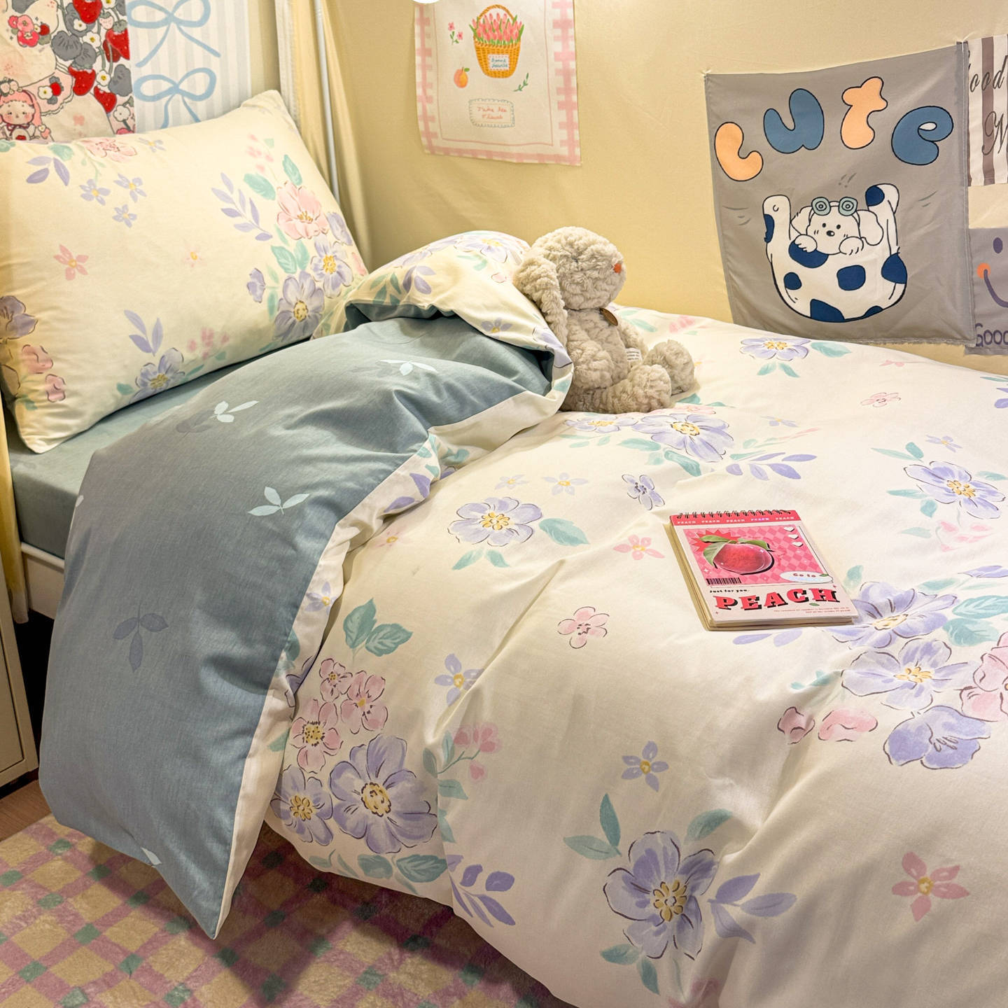 Ropa de cama de tres piezas para dormitorio de estudiantes de algodón puro 100% algodón, ropa de cama para dormitorio individual y doble, juego de cuatro piezas