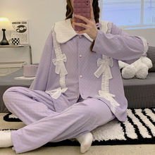 春秋季紫色高级感睡衣女纯棉长袖针织棉甜美学生可外穿家居服批发