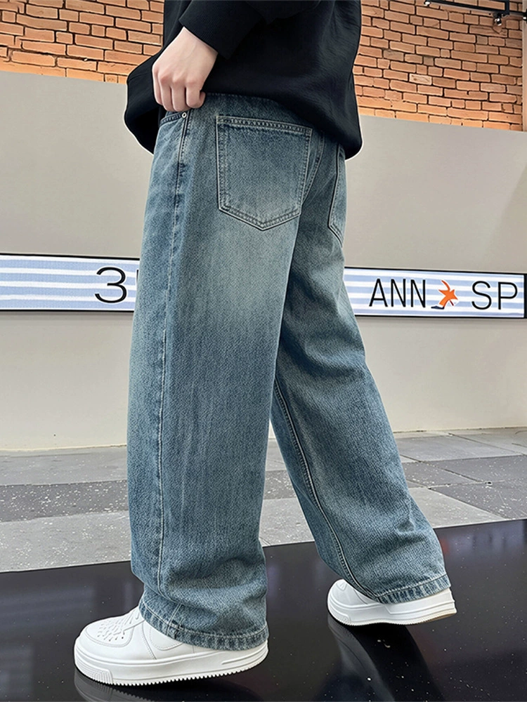 Boys autumn jeans — loose-fit fleece-lined winter trousers, multi-size 120–180 cm