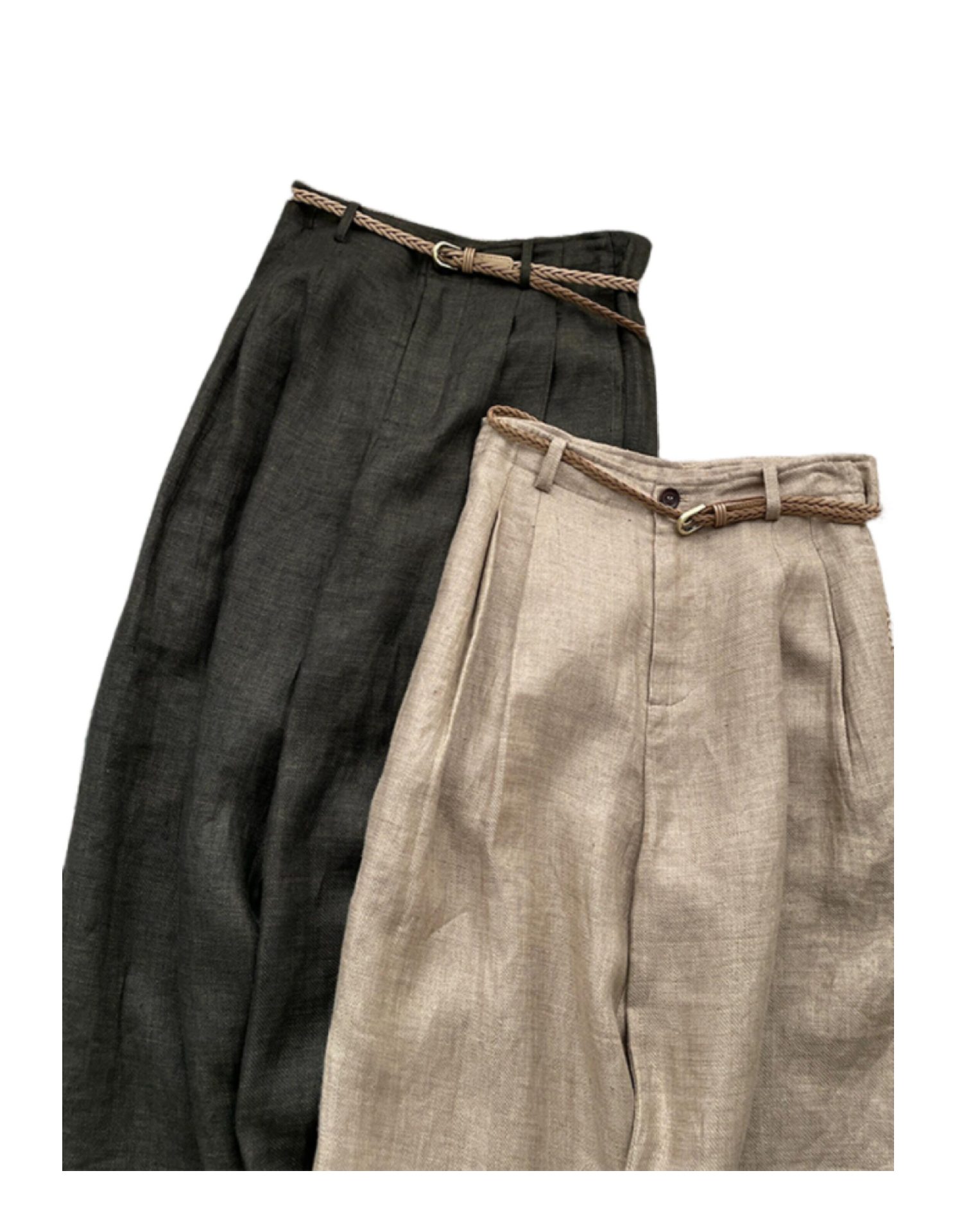 High Waisted Slimming Khaki Linen Wide Leg Pants For Women Trendy Relaxed Straight Leg Casual Trousers_ecoleips.com