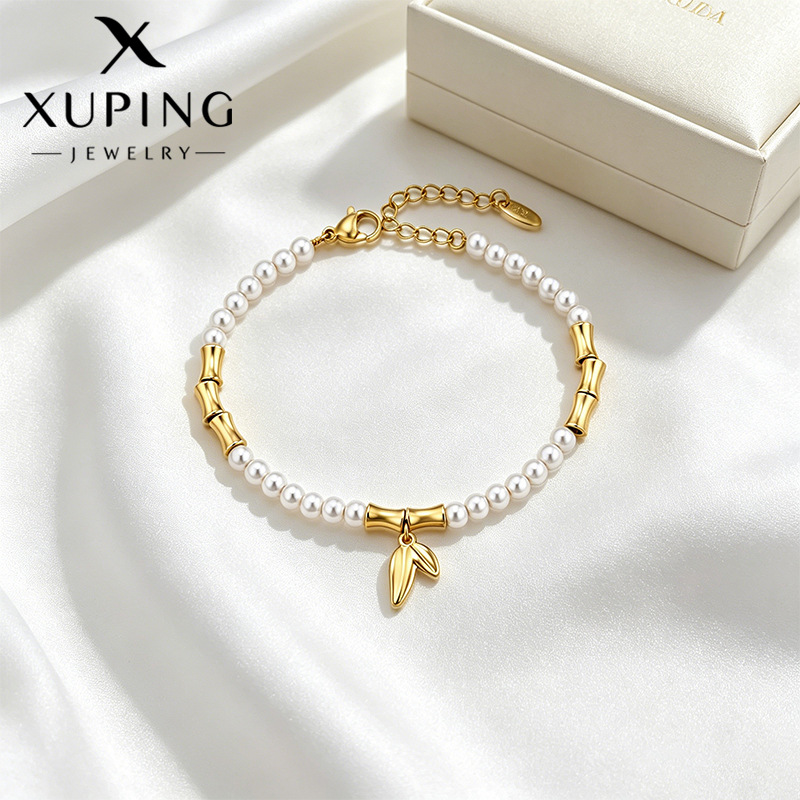 Xuping simple estilo japonés y coreano imitación de pulseras de perlas aleación de cobre de oro nuevo estilo chino joyería de bambú al por mayor