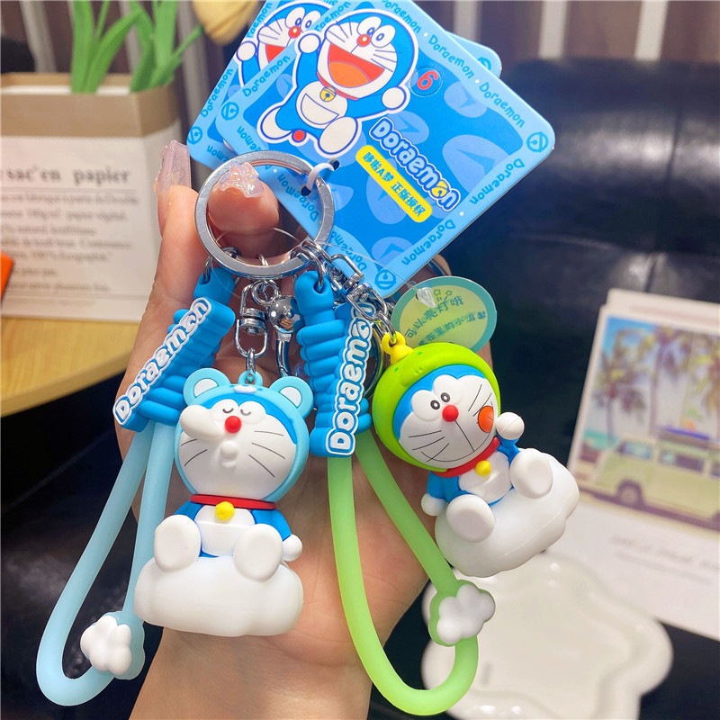 Genuine Doraemon night light keychain small pendant student Tinker Bell schoolbag key chain couple bag ornaments