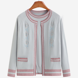 2025 New Mom Spring Suit Fashion Sweater Grandma Tops Middle-Aged and Elderly Women's Top Two-Piece Set