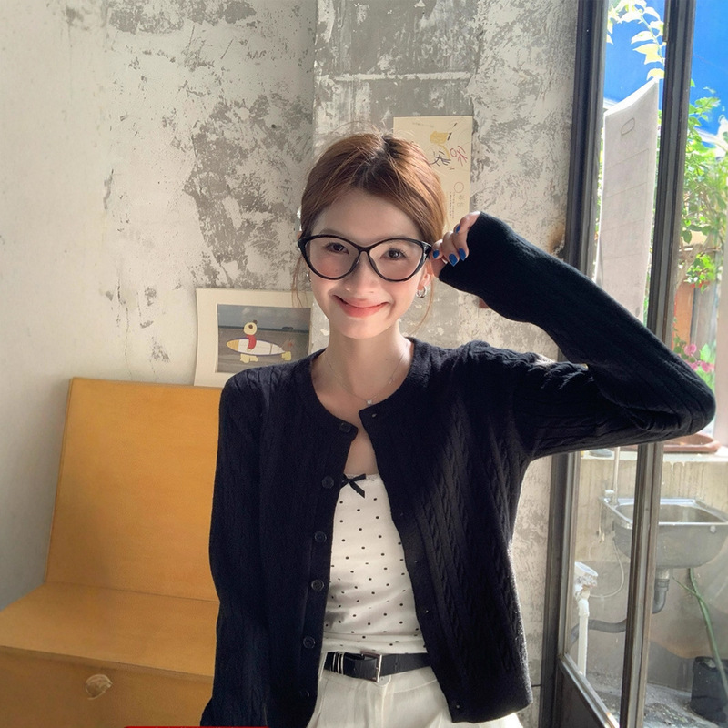 Black Sweater Cardigan Jacket for Women 2025 New Popular Outer Wear Autumn and Winter Twist Knitted Top Black Sweater Cardigan Jacket for Women 2025 New Popular Outer Wear Autumn and Winter Twist Knitted Top