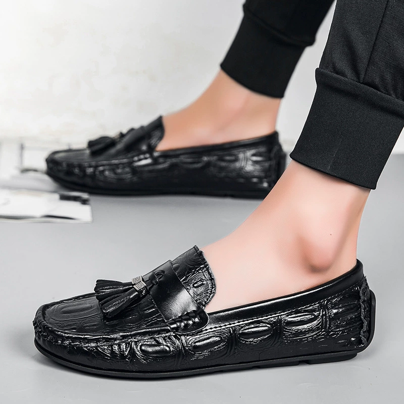 2022 весна и осень Новые туфли в горох с кисточками, мужские деловые ленивые повседневные кожаные туфли без шнуровки 45 размеров, обувь для вождения, мужская обувь