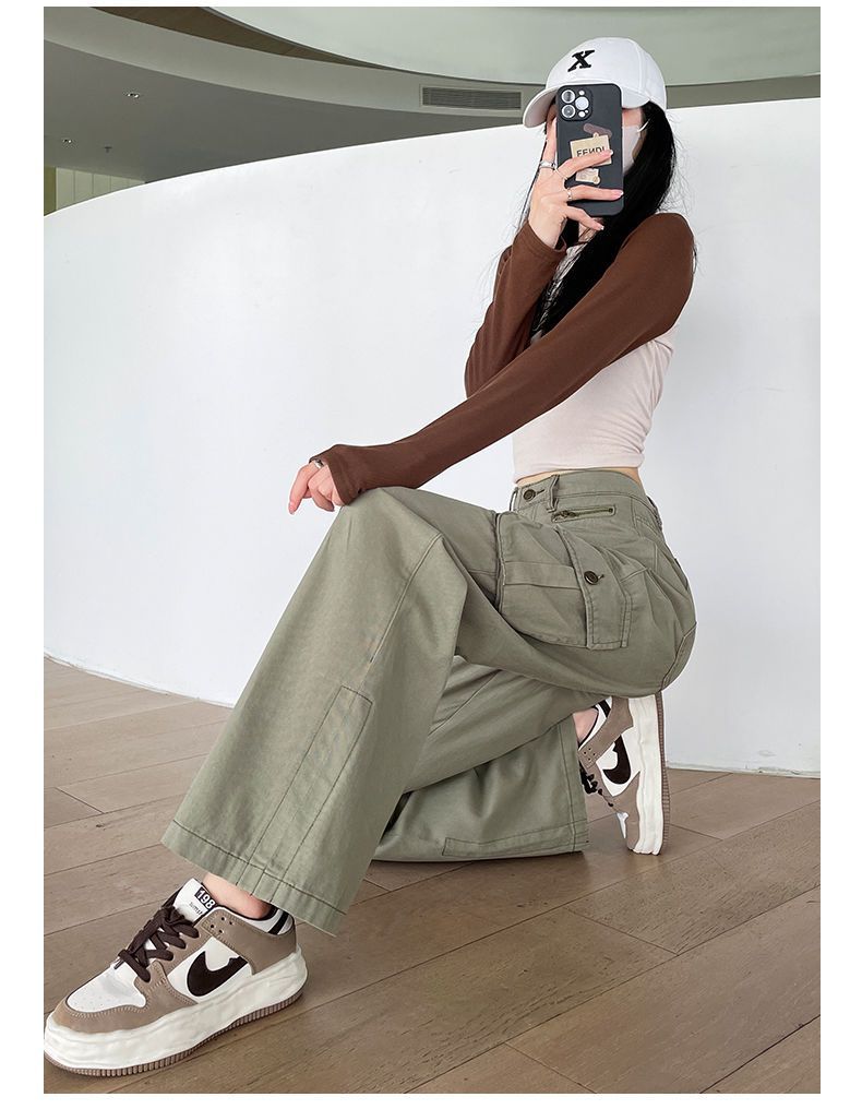 Femmes Du Quotidien Décontractée Couleur Unie Toute La Longueur Poche Pantalon Cargo display picture 4